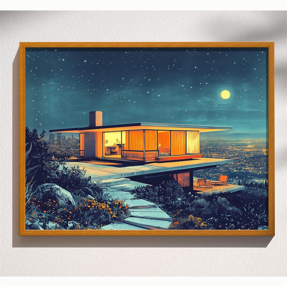Mid Century Palm Springs House Prints Modern Cubist Abstract Architecture Art Print Poster Retro Wall Art Canvas Painting Decor