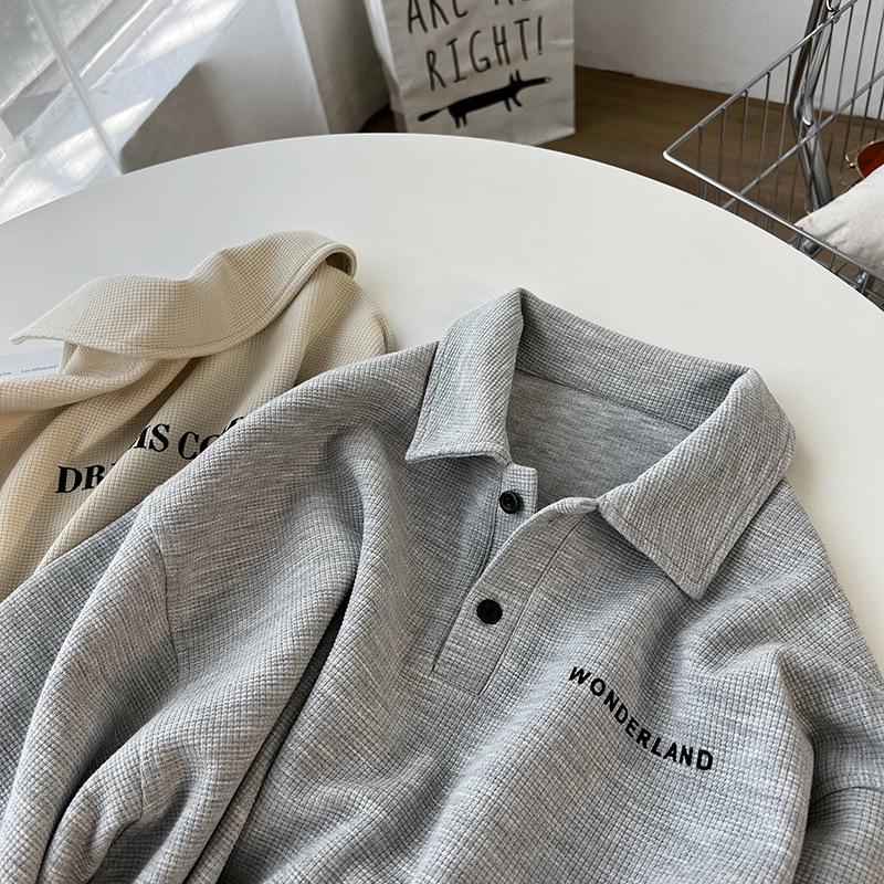 Retro Loose-Fit Long Sleeve Polo Sweatshirt - Spring/Autumn Casual Student Top