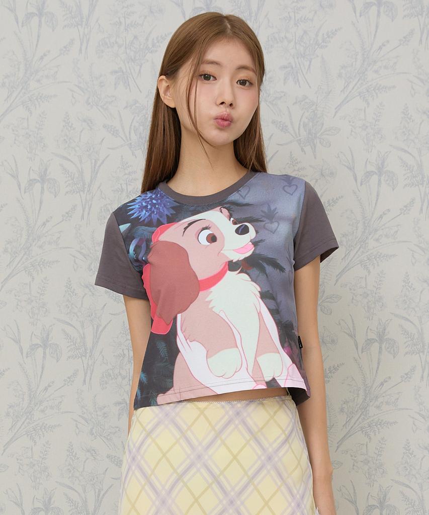 WAIKEI Lady And The Tramp_Printed Short Sleeve T-Shirt Charcoal