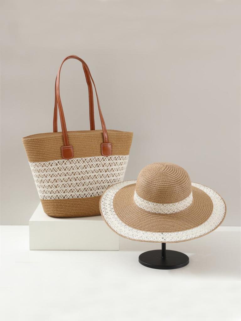 Summer hat women's sunscreen visor straw bag two-piece set summer outdoor straw hat sun hat