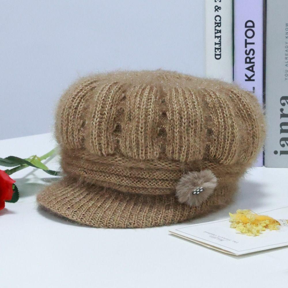 Plush Simple Mommy Hat Thicken Winter Warm Cap Elegant Knitted Cap  Female/Girls