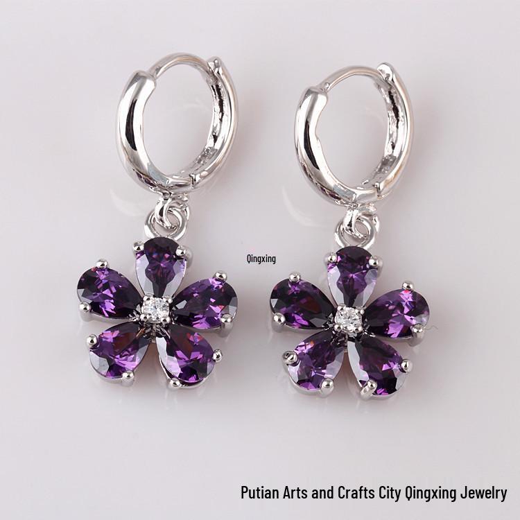 Conjunto de Ear Cuff de Cobre Banhado a Ouro de Alta Qualidade e Brincos de Flor com Zircônia - Estilo Vintage