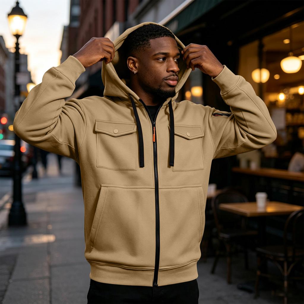 Men's Color Long Sleeve Hooded Casual Comfortable Jacket for Everyday Wear