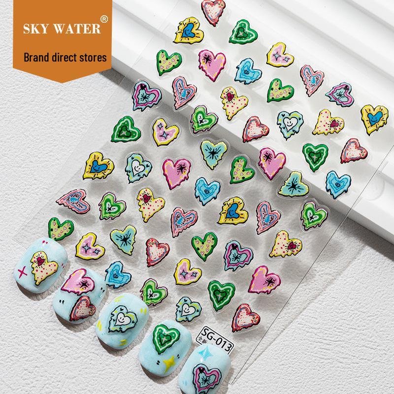 SKY Dopamine Girl 3D Heart Embossed Jelly Nail Stickers