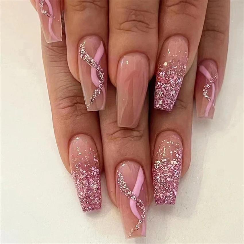 24 Stück Mittellange Acryl-Press-On-Nägel French Tip Falschnägel Set Abnehmbare Künstliche Nagelspitzen für Damen