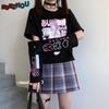 Kawaii Y2k E Girl Cartoon Print Graphic Long Sleeve T-shirts Women Harajuku Black Tee Shirt Japanese Streetwear Club Style