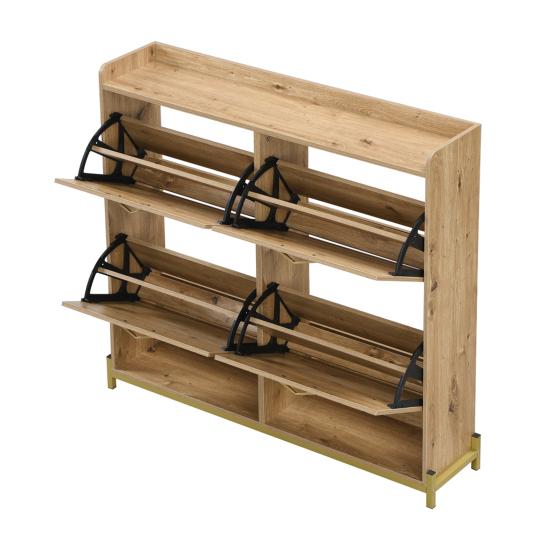 Modern Shoe Rack in Wood Look, 4-Door Shoe Cabinet, Space-Saving Shoe Cabinet for Entrance Areas, Hallways, or Corridors, Sturdy and