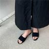 Nappaversion~ Koreansk version av rund tå låg klack en-ords coola tofflor för damers ytterkläder 2025 nya sommar tjock klack mode sandaler