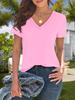 T-shirt da donna con scollo a V a maniche corte, vestibilità larga, top casual estivo