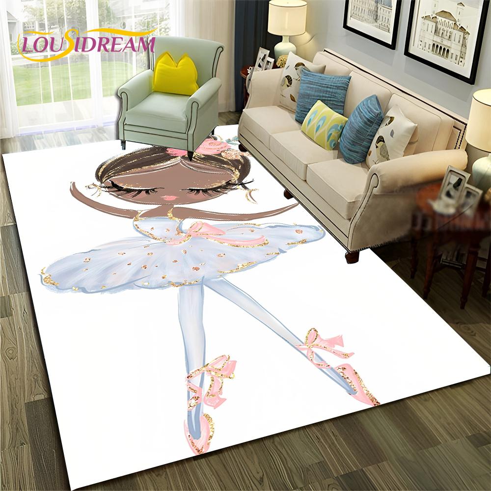 Cartoon Dream Ballet Girl Ballerina Swan Carpet Rug for Home Living Room Bedroom Sofa Doormat Decor,kids Area Rug Non-slip Mat
