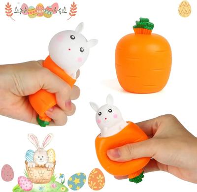 Easter Decoration Carrot Bunny Squeeze Telescopic Toys Children's Radish Rabbit Cup Pinch Toy Anxiety Relief Gift