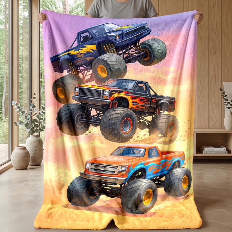 Green Garbage Truck Theme Blanket Lightweight Warm Flannel Blanket Decorative Throw Blanket for Home Decoration