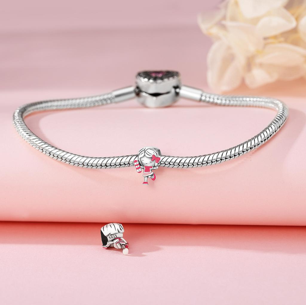 Beads Copper Charms Original Dumbbell Girl Beads Fit Bracelet Jewelry Diy Women Fine Gift Accessory