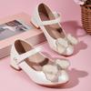 2026 Winter New Girls' High-Heel Leather Shoes with Pearl Bow