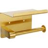Noonext Toilet Paper Holder Gold, Adhesive Toilet Paper Holder with Phone Shelf, Toilet Paper Roll Holder SUS304 Stainless Steel, Self Adhesive or