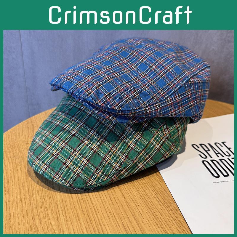 Pattern Checkered Vintage Beret Hat With Breathable Cotton For Women Fashion