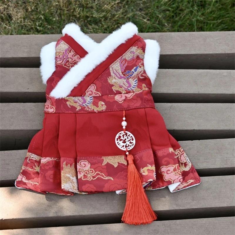 

Chinese New Year Dog Clothes Dress Winter Pet Apparel Tang Suit Pomeranian Poodle Bichon Schnauzer Dog Clothing Cheongsam Coat S червоний