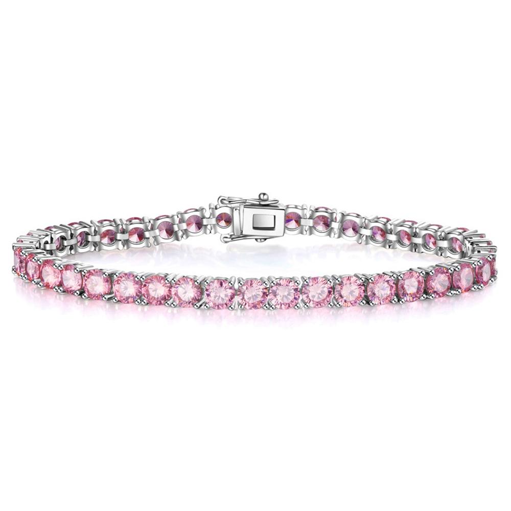 

Wong Rain New in Solid 925 Sterling Silver 5MM Lab Pink Sapphire Gemstone Tennis Chain Bracelets Fine Jewelry Christmas Gift 16cm розовый