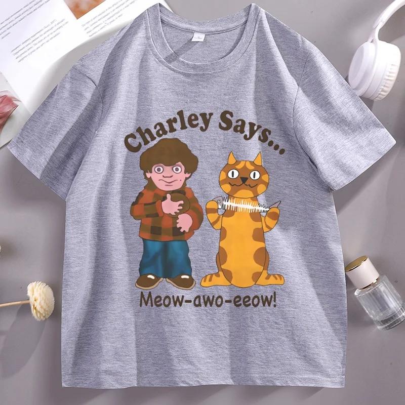 Funny Cartoon Cat TShirt Retro Cotton Short Sleeve Oneck Tshirt Loose Comfortable Printed Tees Y2k Clothes High Quality