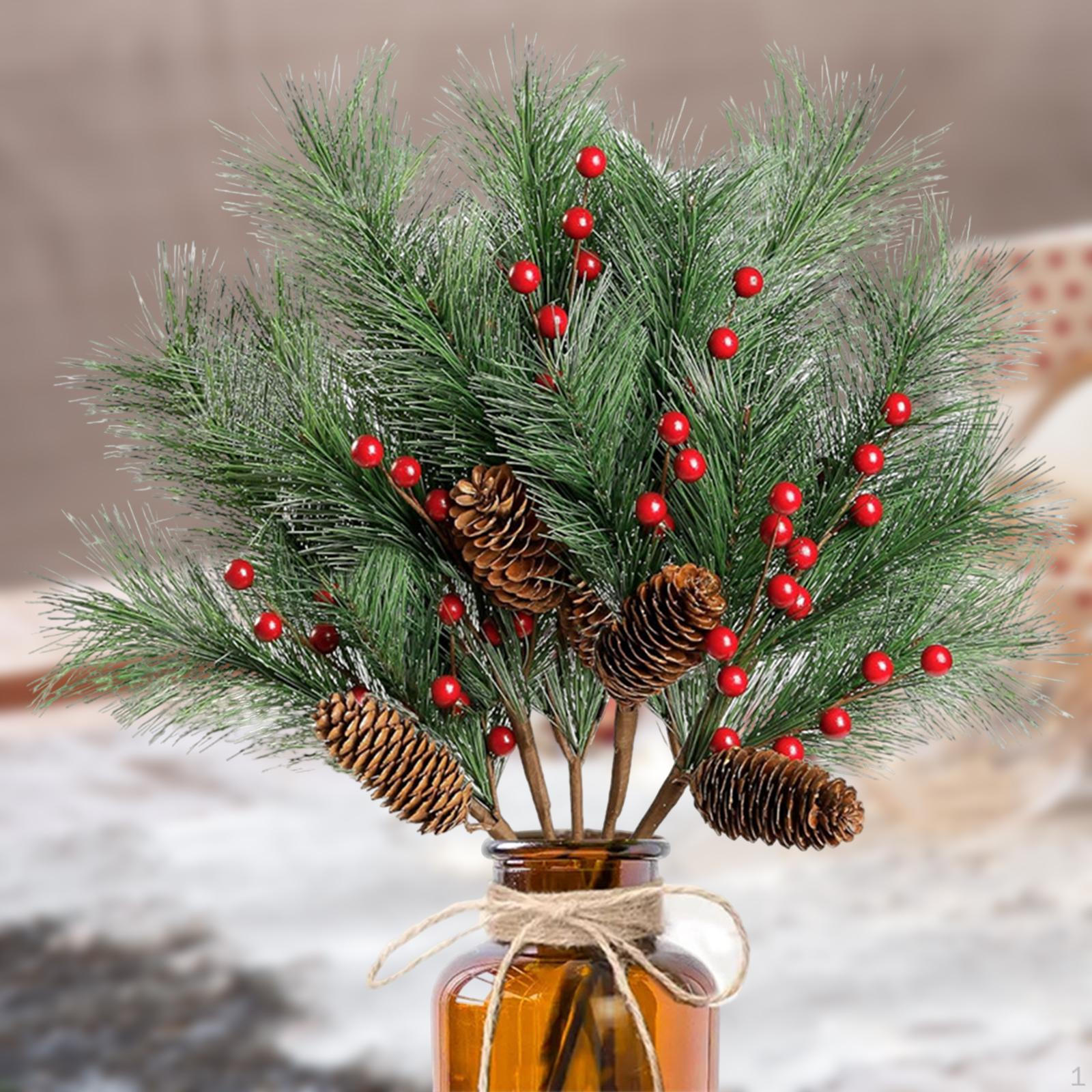 

6pcs Long Artificial Stem with Berries, Red Berry Branches, 40cm, Christmas Decoration,