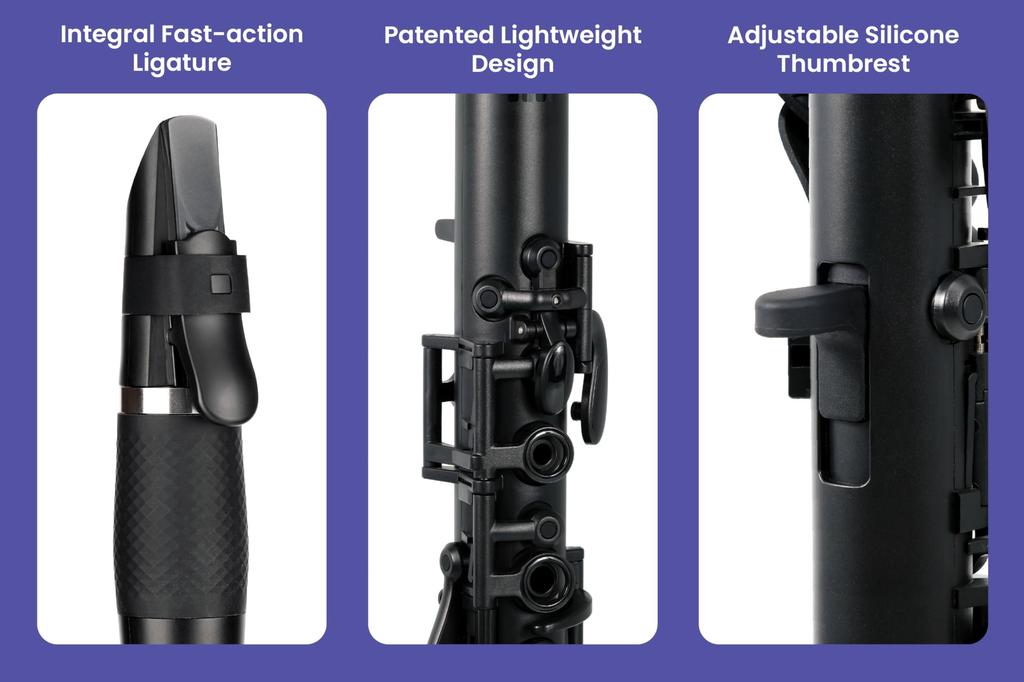 NUVOBand Plastic Wind Instrument Fully Waterproof Clarinet In Bb Black NB200CBK [Includes Case, Reed, Wall Hanger, Swab, Grease, and Finger Chart]