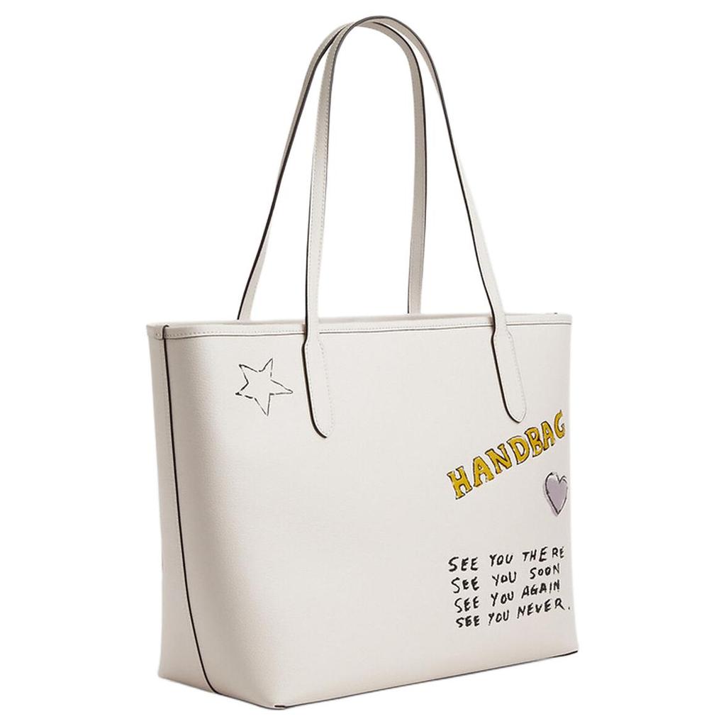 Coach City 33 Sketch Print Logo Leather Tote Bag Women Tote Bags Chalk-White CAK18-IMCAH