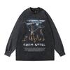 High Street Printed Sweater Ins American Retro Trendy Brand Washed Old Oversize Cotton Long Sleeve T-Shirt Men