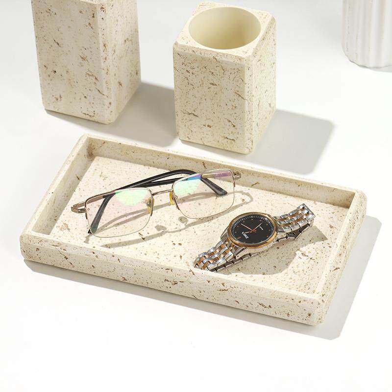 Sand and Gravel Resin Hand Sanitizer Bottle Luxury Advanced Bathroom Emulsion Press Packaging Bottle Bathroom Tray Ornaments Set