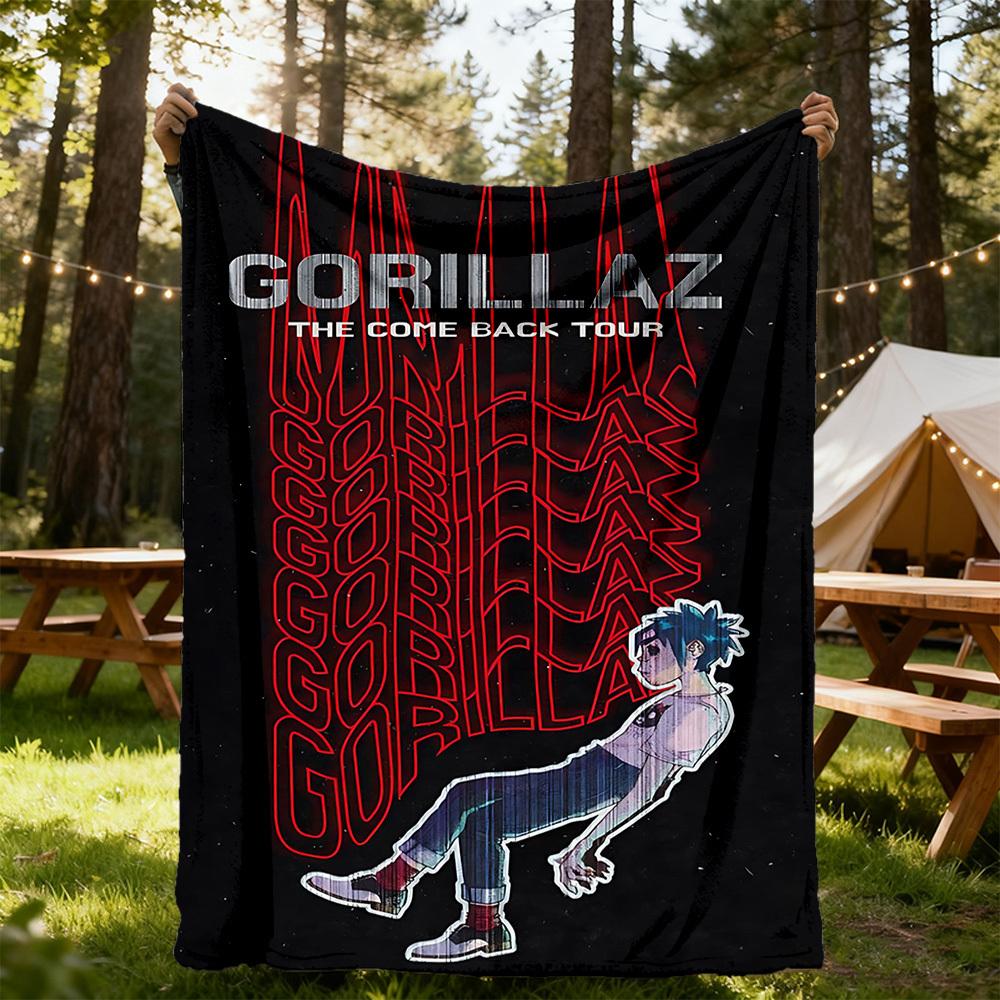 1pc Gorillaz Tour Outdoor Blanket Lightweight Flannel, All-Season Use for Sofa, Bed, Travel, Camping, Living Room, Office, Couch046
