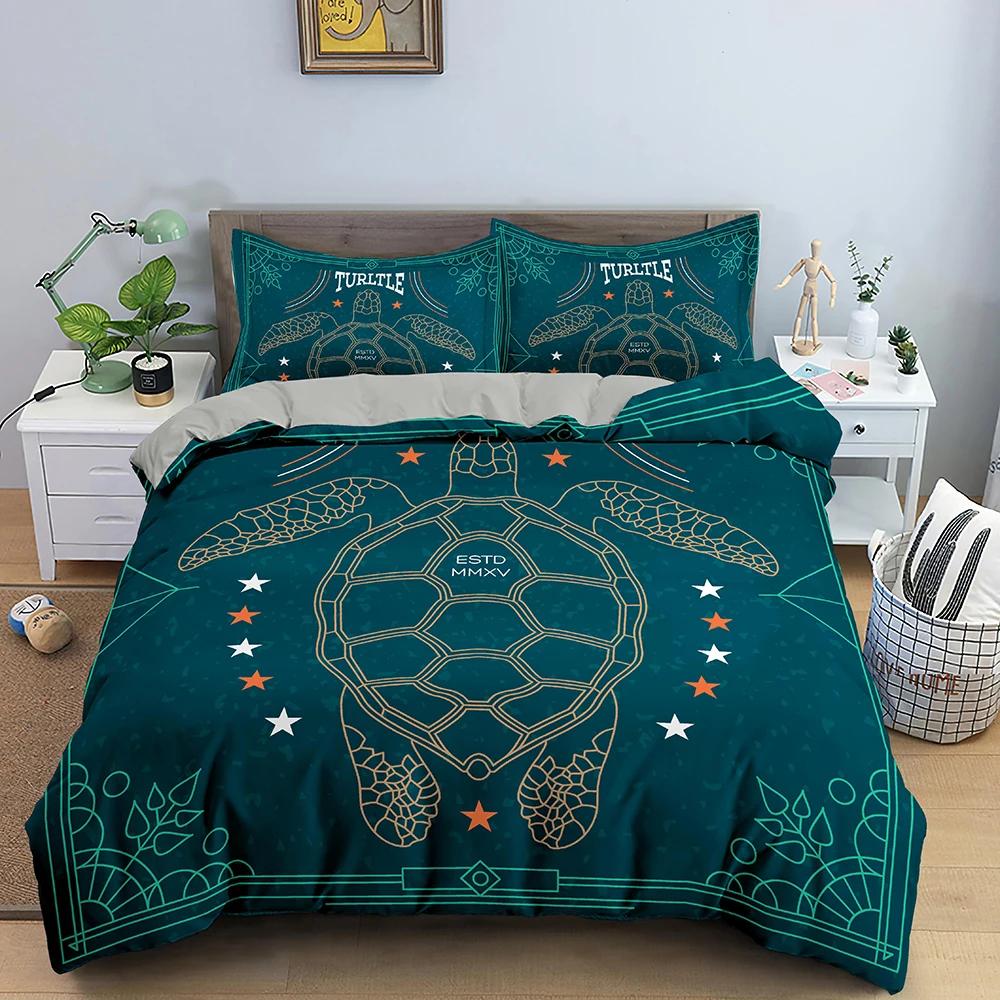 Comforter 3D Sea Turtle Bedding Set Psychedelic Animal Queen King Comforter Twin Full Size 2/3Pcs Polyester