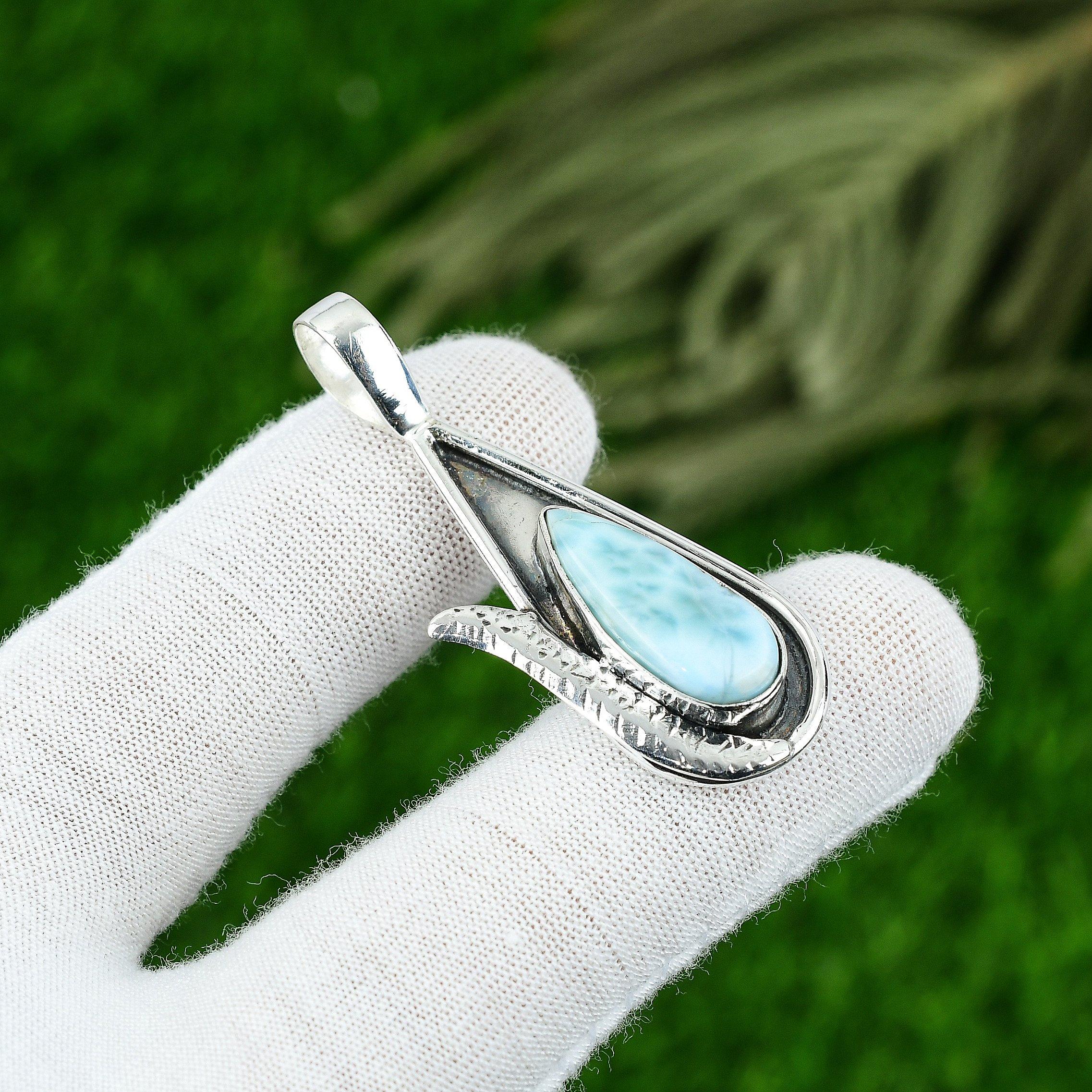 

Натуральный Ларимар Драгоценный камень Индийские Украшения Подвеска из стерлингового серебра 925 пробы для девочек