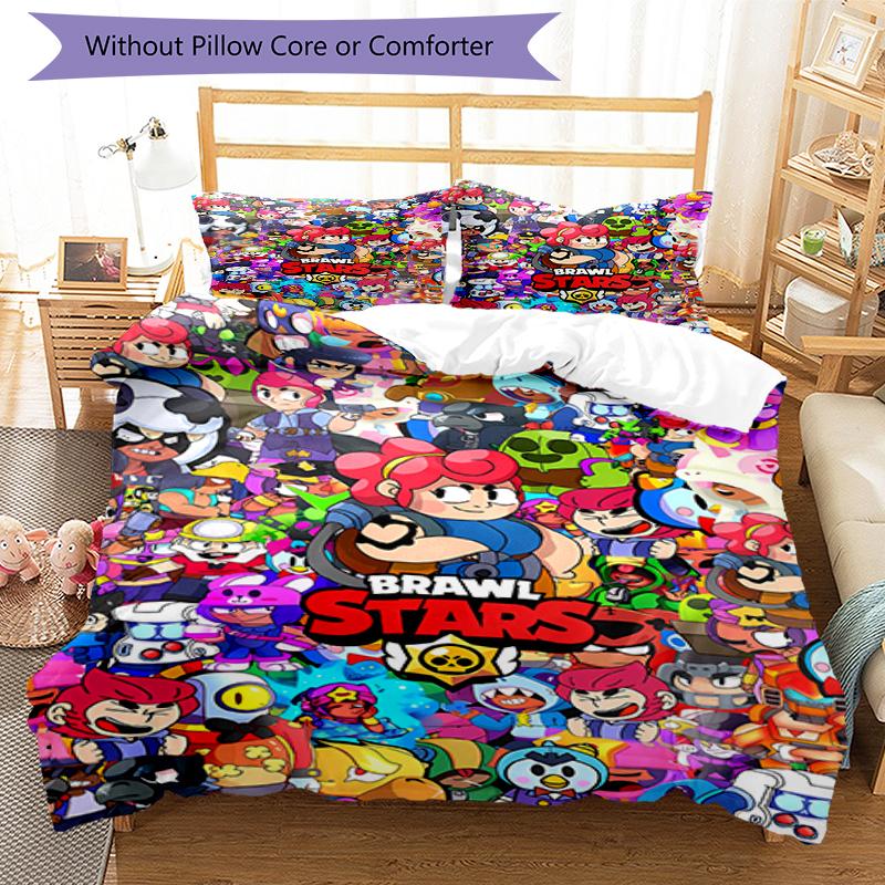 3pcs Brawl Stars Bedding Set Duvet Cover Closure Includes 1 Duvet Cover & 2 Pillowcases, Soft and Comfortable for All Seasons.