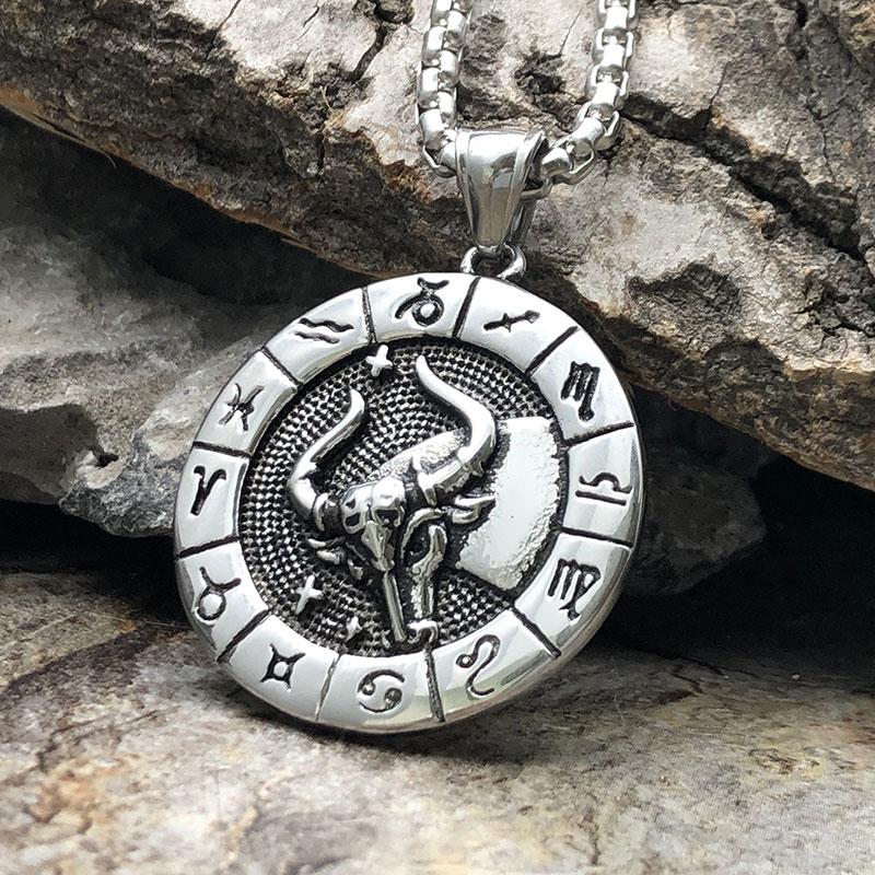 Naszyjnik Vintage Zodiac ze znakiem zodiaku dla Barana, Byka, Bliźniąt, Raka, Lwa, Wagi i Skorpiona - Biżuteria męska