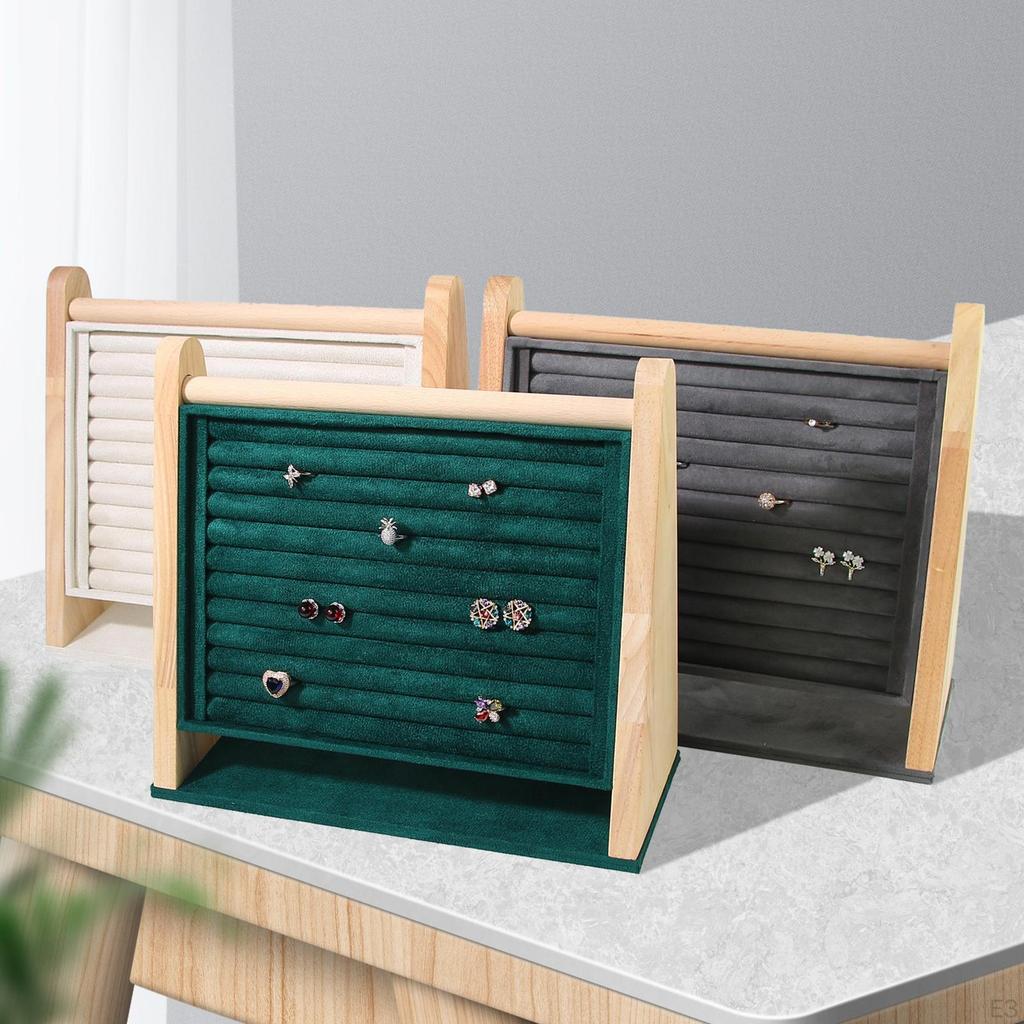 Ring Holder Ear Studs Multi Tiers Wooden Jewelry Organizer Display Rack for