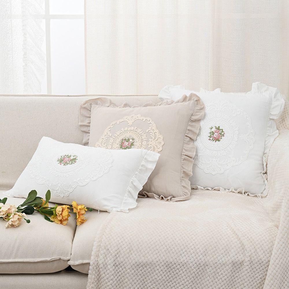 Soft French Lace Pillow Cover Washed Material Pillow Shell White Cotton Pillow Case  Bedroom