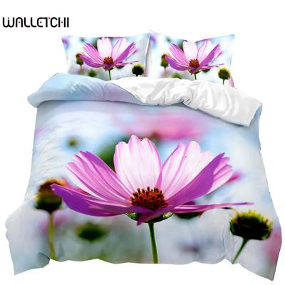 Capa de edredom de crisântemo, ramos florais floridos, botânico, natural, conjunto de cama, flor, queen, king size, poliéster, capa de edredom