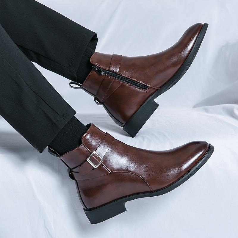 Fashion Winter New Men Pointed Brown Black Chelsea Ankle Boots British Designer Casual High Tops Punk Rock Shoes Comfortable