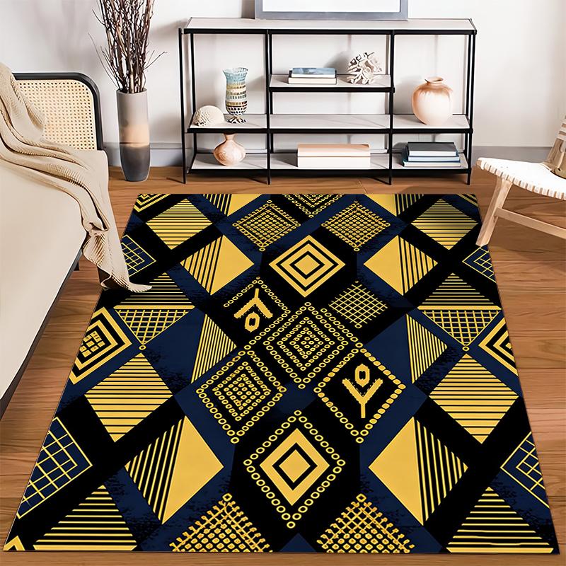 Geometric Pattern Carpet with Yellow and Black Abstract Design Motif Suitable for use as an anti-slip for living room bedroom sofas