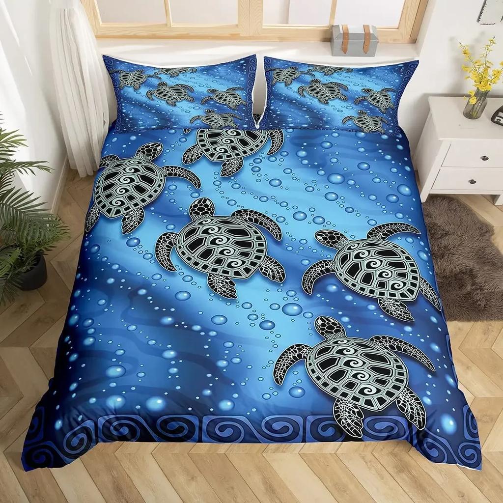 Ocean Theme Sea Turtle Soft Duvet Cover Reptile Tortoise Warm Comforter Cover Microfiber Stary Sky Galaxy Beding Set Single Quen Sized Dimensions