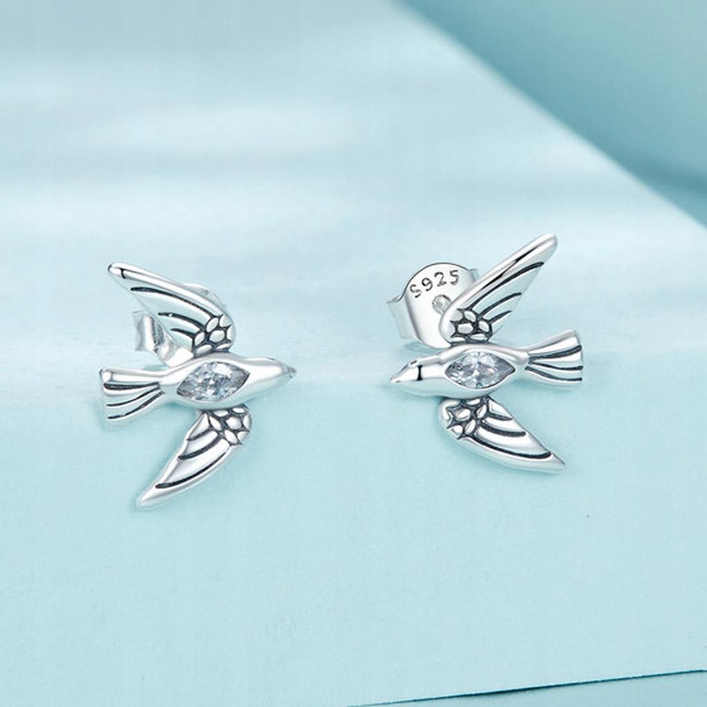 Fraise S925 Stud Earrings Swallows With Cubic Zirconia