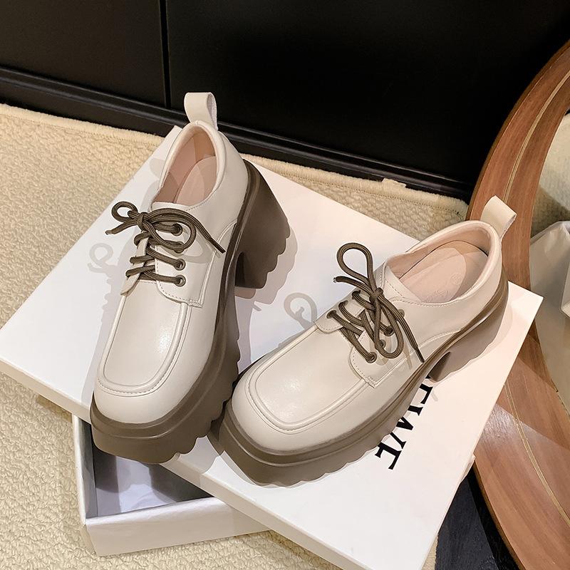 

Yuexinwang genuine leather flat for Huizhou women s shoes grape mother same style square head small leather shoes front lace up college style single s 40 абрикосовий