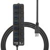 CE Certified 7-Port USB 3.0 Hub 4ft Cable 5Gbps Speed High-Speed ROHS Individual Switches Data Transfer PC Laptop Rubber Oil