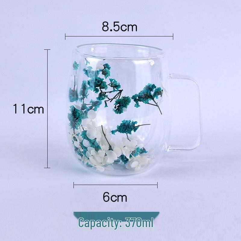 Luxury Double-Layer Glass Cup with Real Flowers and Quicksand Design