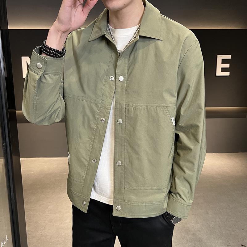 

2025 Men s Korean Style Solid Color Lapel Jacket - Casual Spring/Autumn Outerwear 4XL