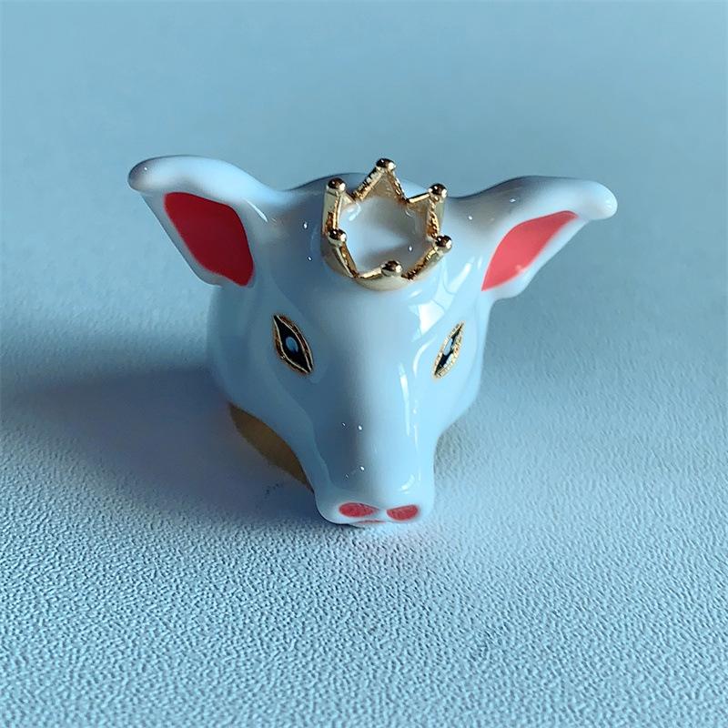 Exaggerated Enamel Drip Glaze Animals Large Ring Pig Bull Head Elephant Massive Rings Y2K Punk Jewelry Gift For Women