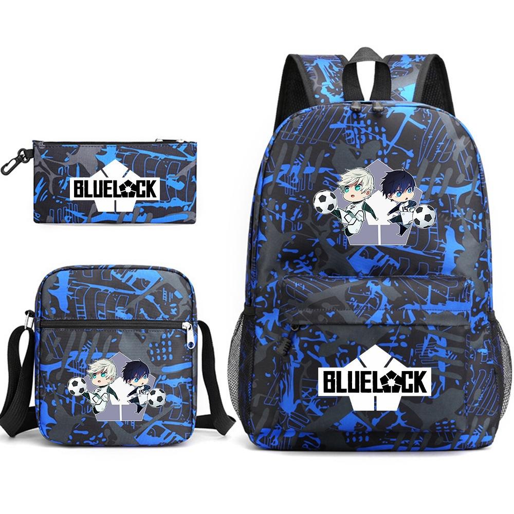 3 Piece School Backpack Set for Students Large Capacity Oxford Cloth Schoolbag with Shoulder Strap and Pencil Case