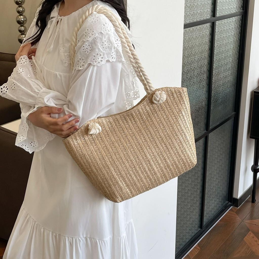 Chic Woven Tote Bag For Women Ideal For Spring Summer Travel Casual Beach Use