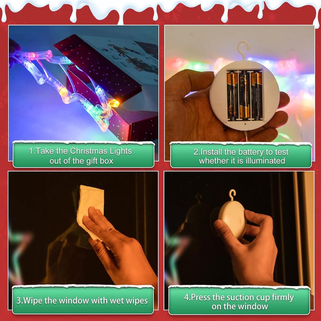 LYUBASA 3Pack Christmas Window Lights Decorations with Timer, Battery Powered Multicolor LED Sucker for Xmas Tree Fireplace Indoor Decor