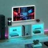 TV stand with LED lighting for televisions up to 70 inches, 160cm with adjustable glass shelves, white
