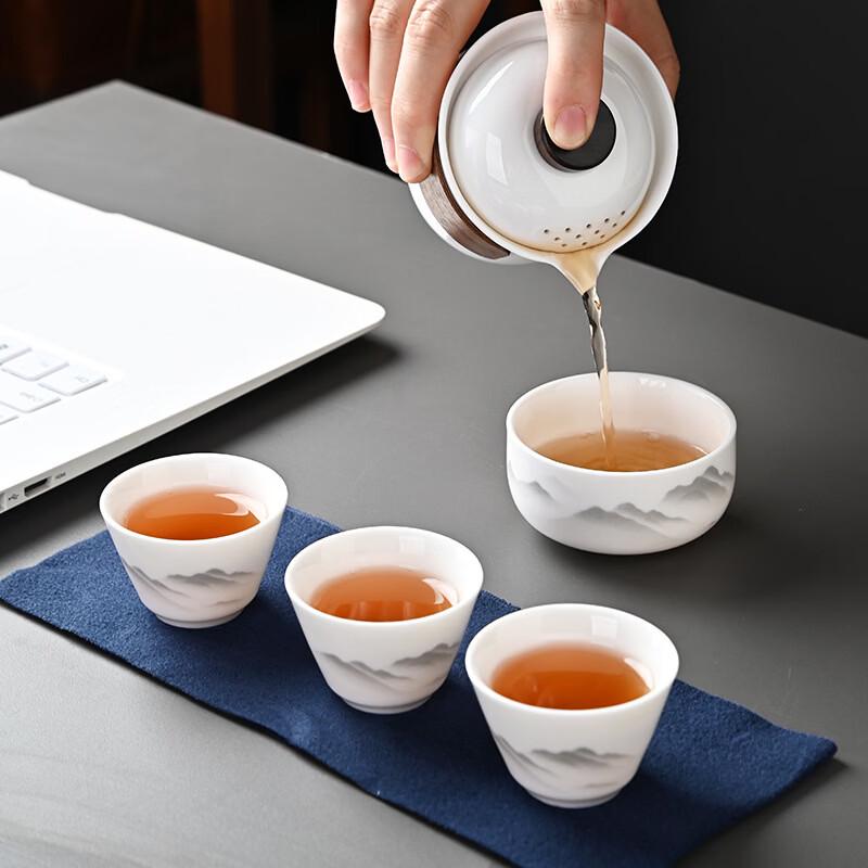 Lailuo Mutton-Fat Jade Porcelain Portable Travel Tea Set
